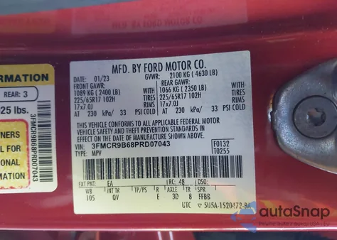 2023 Ford Bronco Sport Big Bend из США, поврежденный, VIN 3FMCR9B68PRD07043